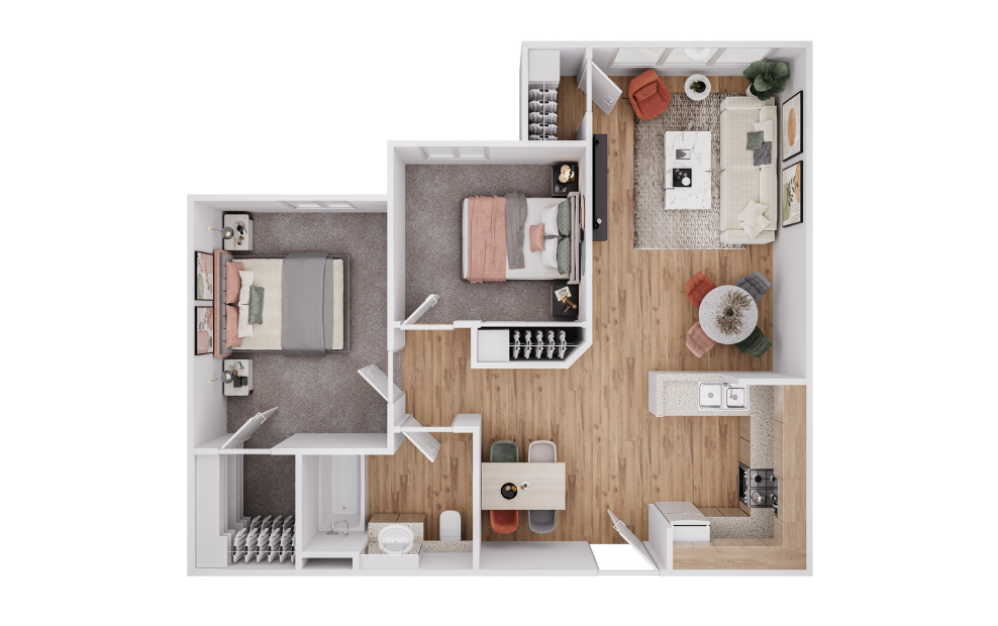 2 BR, 1 BA Floorplan
